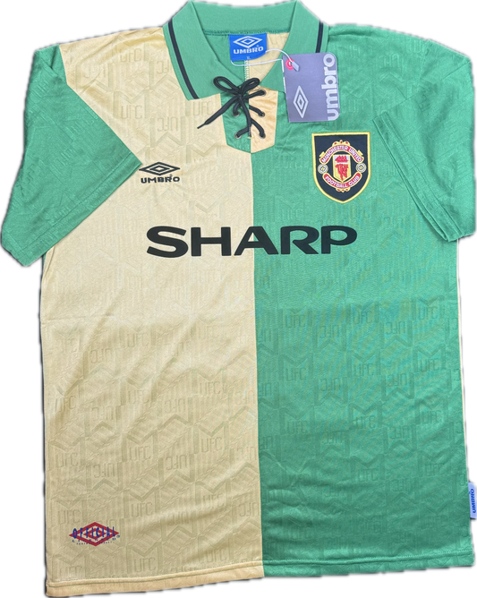 Retro Manchester United 1992/94 Away 3rd Shirt (Newton Heath Green & Gold, Cantona #7) BNWT